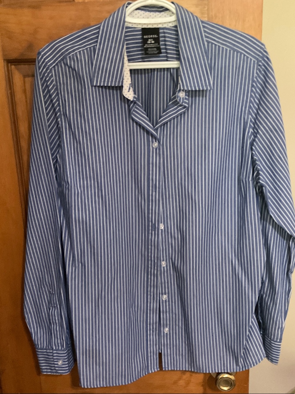 George Blue and White Vertical Stripe Dress Shirt